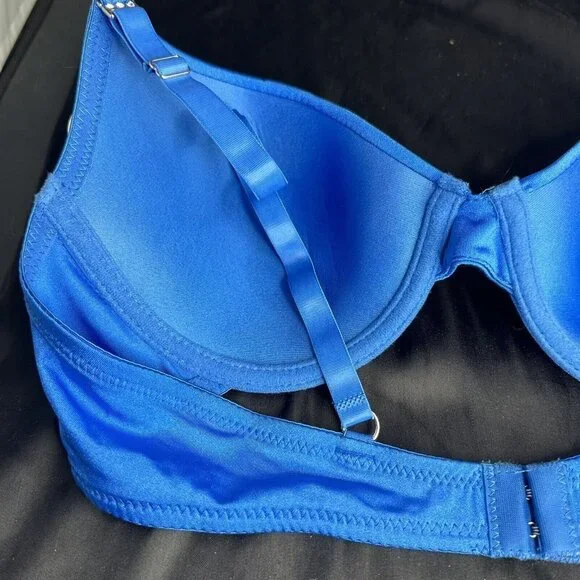 Mopas Intimates Blue Bra Rhinestone Straps Adjustable Straps Underwire - Picture 7 of 11